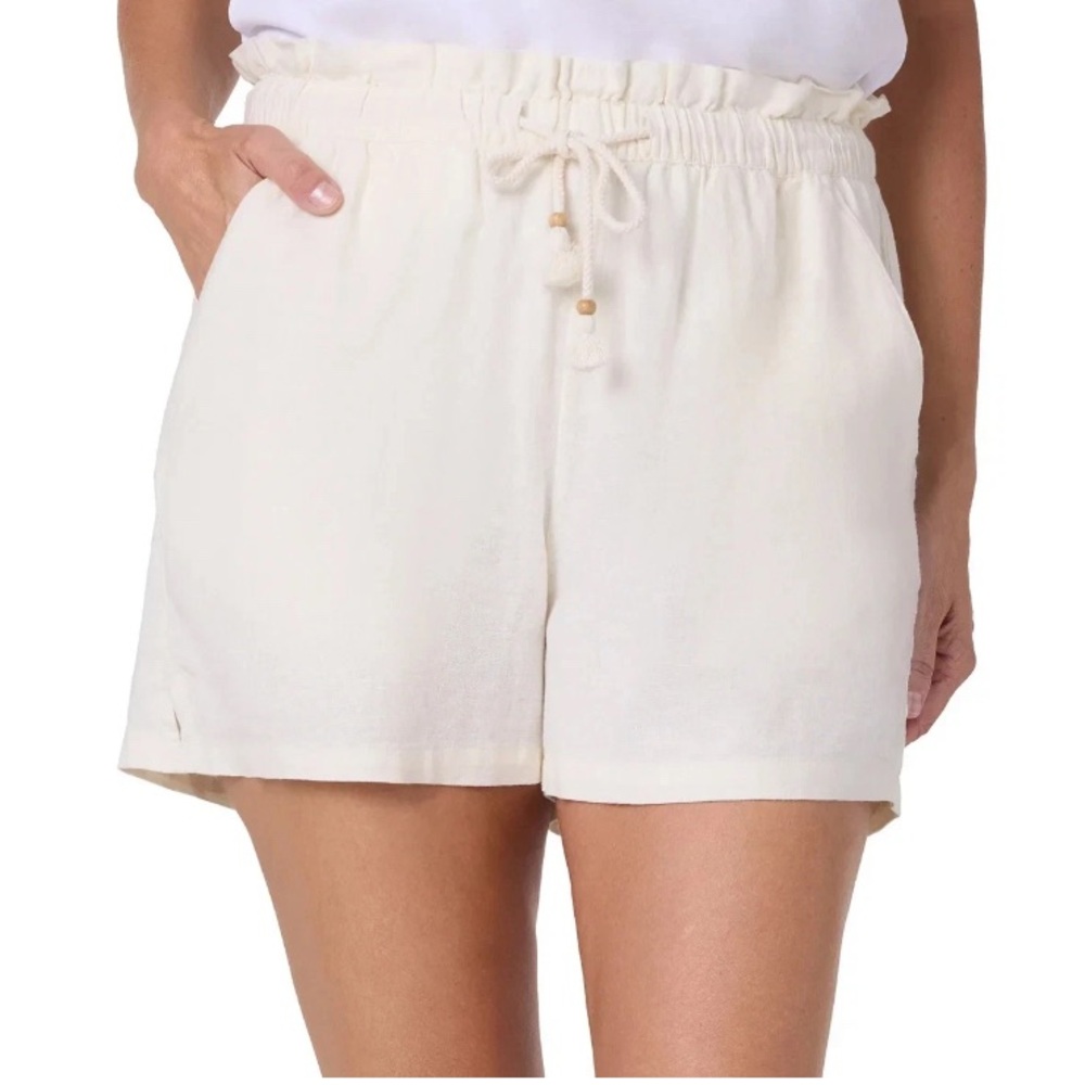 Hang Ten‎ Women's Ivory Linen Blend Shorts Pockets, Large Beach Pics, Coastal